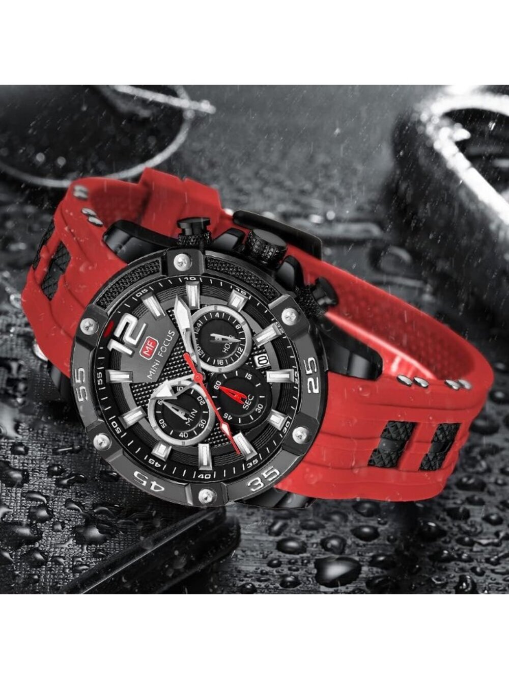 Men's All Red Analog Quartz Waterproof Chronograph Classic Stylish Casual Watch - Picture 3 of 5
